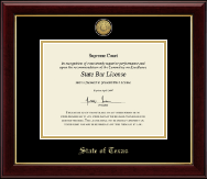State of Texas Gold Engraved Medallion Certificate Frame in Gallery