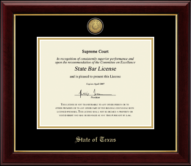 State of Texas certificate frame - Gold Engraved Medallion Certificate Frame in Gallery