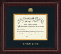 Bowdoin College Presidential Gold Engraved Diploma Frame in Premier