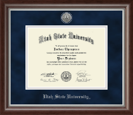 Utah State University diploma frame - Silver Engraved Medallion Diploma Frame in Devonshire