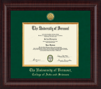 The University of Vermont Presidential Gold Engraved Diploma Frame in Premier