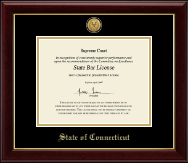 State of Connecticut Gold Engraved Medallion Certificate Frame in Gallery