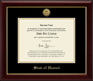 State of Hawaii Gold Engraved Medallion Certificate Frame in Gallery