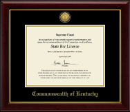 Commonwealth of Kentucky Gold Engraved Medallion Certificate Frame in Gallery