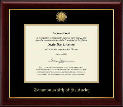 Commonwealth of Kentucky certificate frame - Gold Engraved Medallion Certificate Frame in Gallery