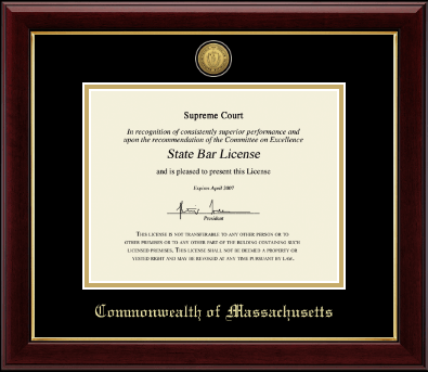 Commonwealth of Massachusetts certificate frame - Gold Engraved Medallion Certificate Frame in Gallery