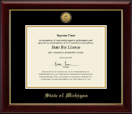 State of Michigan Gold Engraved Medallion Certificate Frame in Gallery