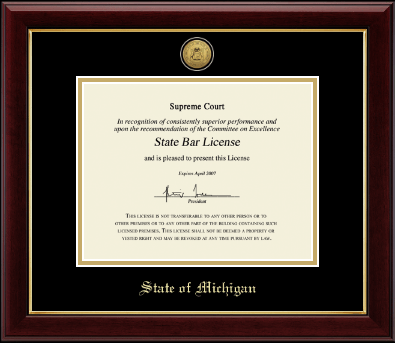 State of Michigan certificate frame - Gold Engraved Medallion Certificate Frame in Gallery