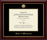 State of Minnesota Gold Engraved Medallion Certificate Frame in Gallery