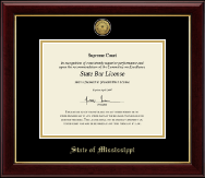 State of Mississippi Gold Engraved Medallion Certificate Frame in Gallery