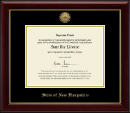 State of New Hampshire Gold Engraved Medallion Certificate Frame in Gallery
