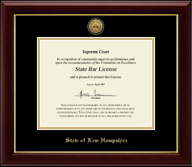 State of New Hampshire certificate frame - Gold Engraved Medallion Certificate Frame in Gallery