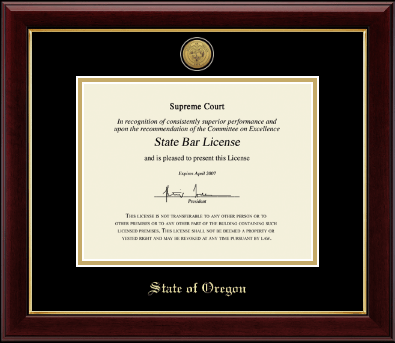State of Oregon certificate frame - Gold Engraved Medallion Certificate Frame in Gallery