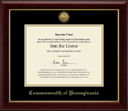 Commonwealth of Pennsylvania Gold Engraved Medallion Certificate Frame in Gallery