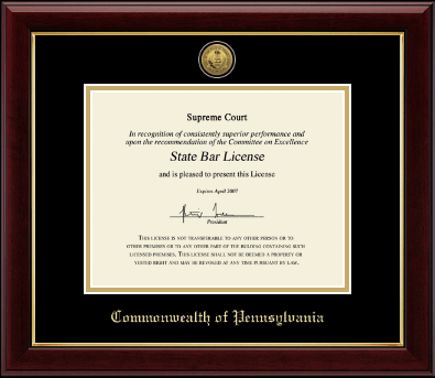 Commonwealth of Pennsylvania certificate frame - Gold Engraved Medallion Certificate Frame in Gallery
