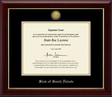 State of South Dakota certificate frame - Gold Engraved Medallion Certificate Frame in Gallery