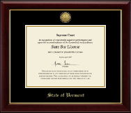 State of Vermont Gold Engraved Medallion Certificate Frame in Gallery