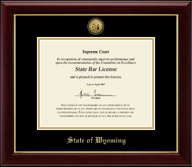 State of Wyoming certificate frame - Gold Engraved Medallion Certificate Frame in Gallery