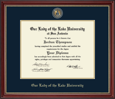 Our Lady of the Lake University diploma frame - Masterpiece Medallion Diploma Frame in Kensington Gold