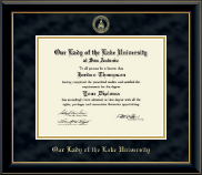 Our Lady of the Lake University Gold Embossed Diploma Frame in Onyx Gold