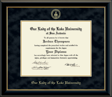 Our Lady of the Lake University diploma frame - Gold Embossed Diploma Frame in Onyx Gold