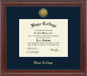 Hope College diploma frame - Gold Engraved Medallion Diploma Frame in Signature