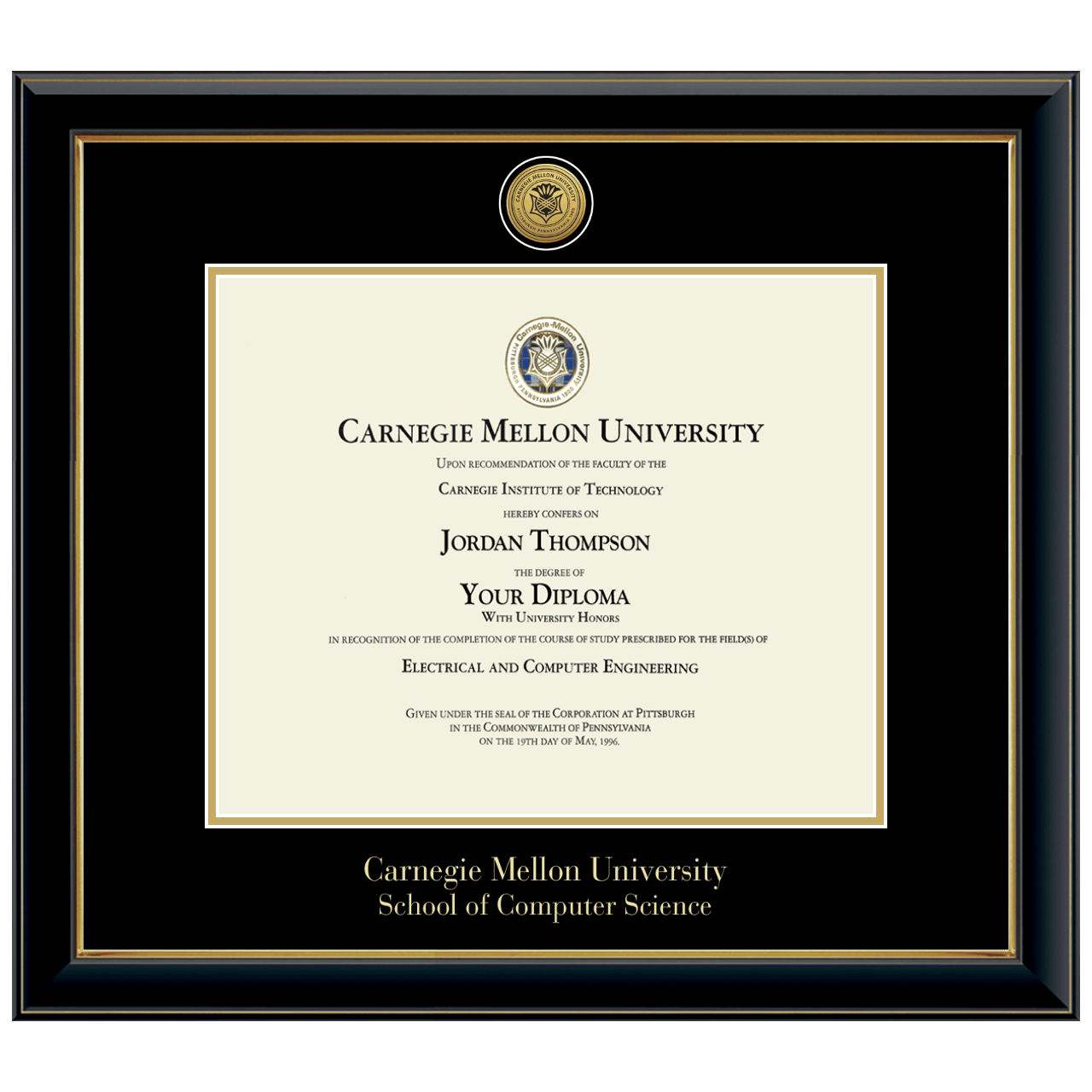 Gold Engraved Medallion Diploma Frame in Onyx Gold Carnegie Mellon University Item 137204CCS