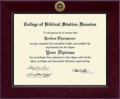 College of Biblical Studies - Houston diploma frame - Century Gold Engraved Diploma Frame in Cordova