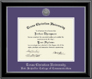 Texas Christian University diploma frame - Silver Engraved Medallion Diploma Frame in Onyx Silver