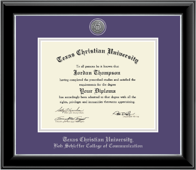 Texas Christian University diploma frame - Silver Engraved Medallion Diploma Frame in Onyx Silver