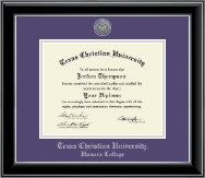 Texas Christian University diploma frame - Silver Engraved Medallion Diploma Frame in Onyx Silver