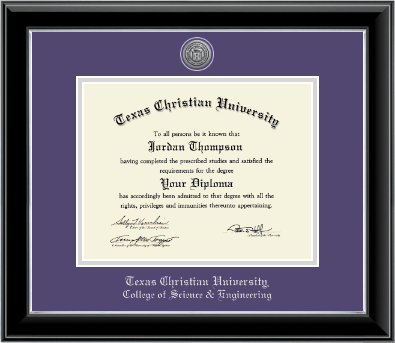 Texas Christian University diploma frame - Silver Engraved Medallion Diploma Frame in Onyx Silver