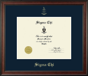 Sigma Chi Fraternity Gold Embossed Certificate Frame in Studio
