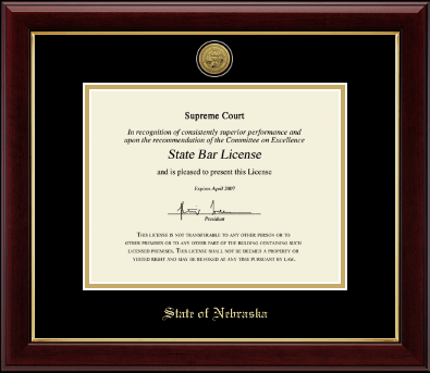 State of Nebraska certificate frame - Gold Engraved Medallion Certificate Frame in Gallery