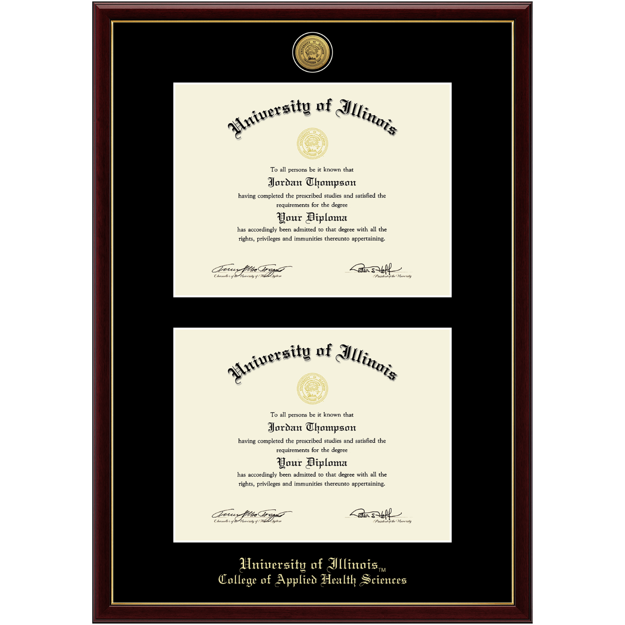 Gold Engraved Double Diploma Frame in Galleria University of Illinois