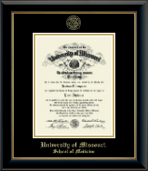 University of Missouri Columbia Gold Embossed Diploma Frame in Onyx Gold