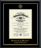 University of Missouri Columbia Gold Embossed Diploma Frame in Onyx Gold