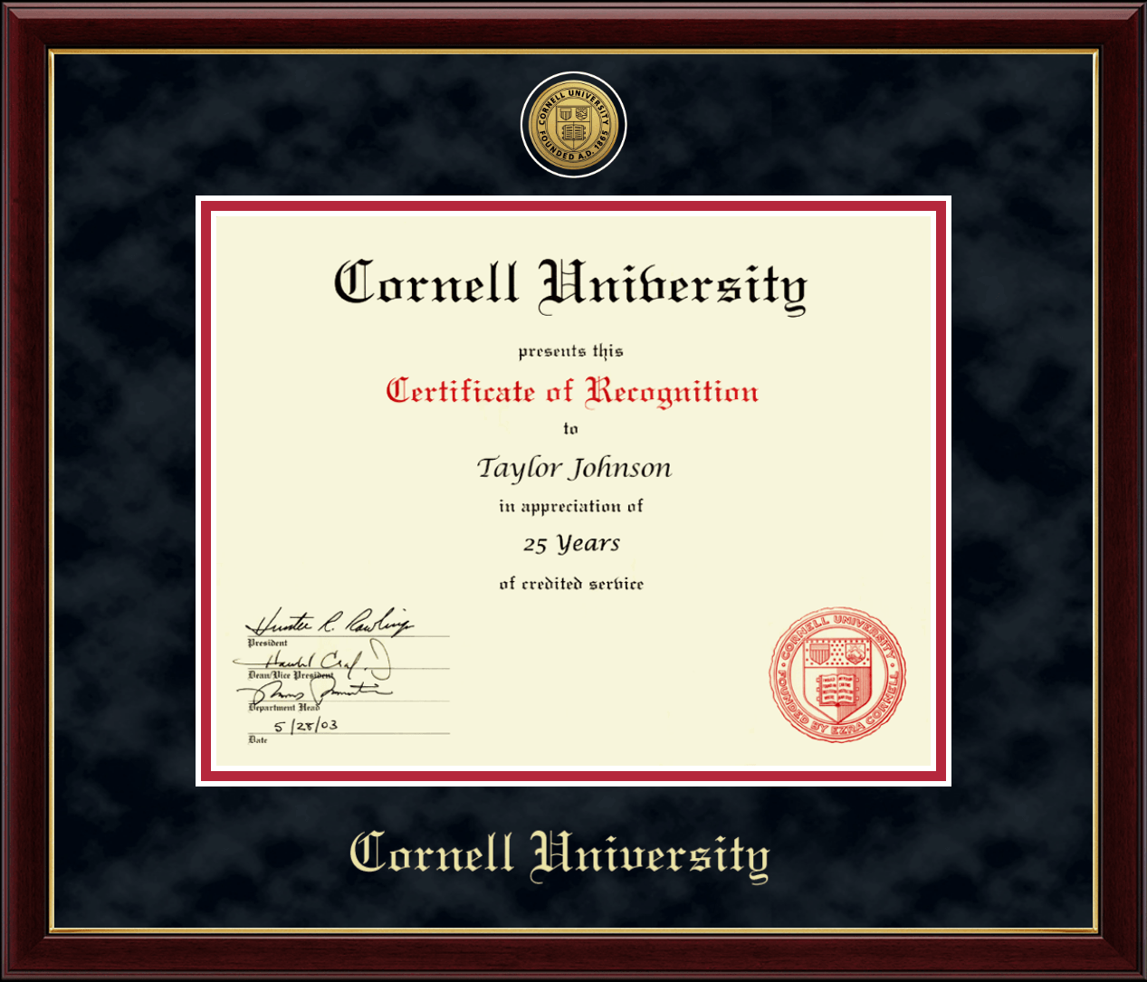 Cornell University Gold Engraved Medallion Certificate Frame in
