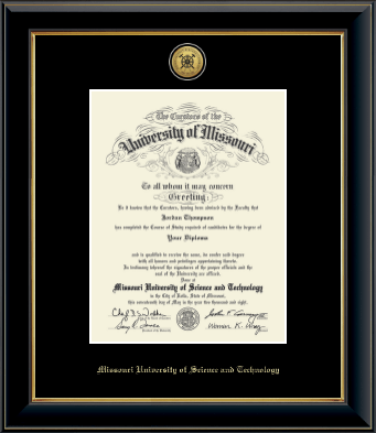 Missouri University of Science and Technology diploma frame - Gold Engraved Medallion Diploma Frame in Onyx Gold