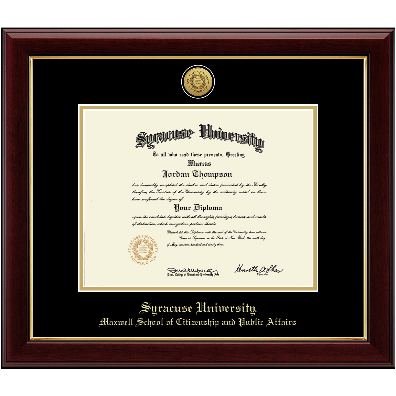Gold Engraved Medallion Diploma Frame in Gallery Syracuse University