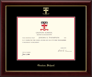 Groton School in Massachusetts diploma frame - Gold Embossed Diploma Frame in Gallery