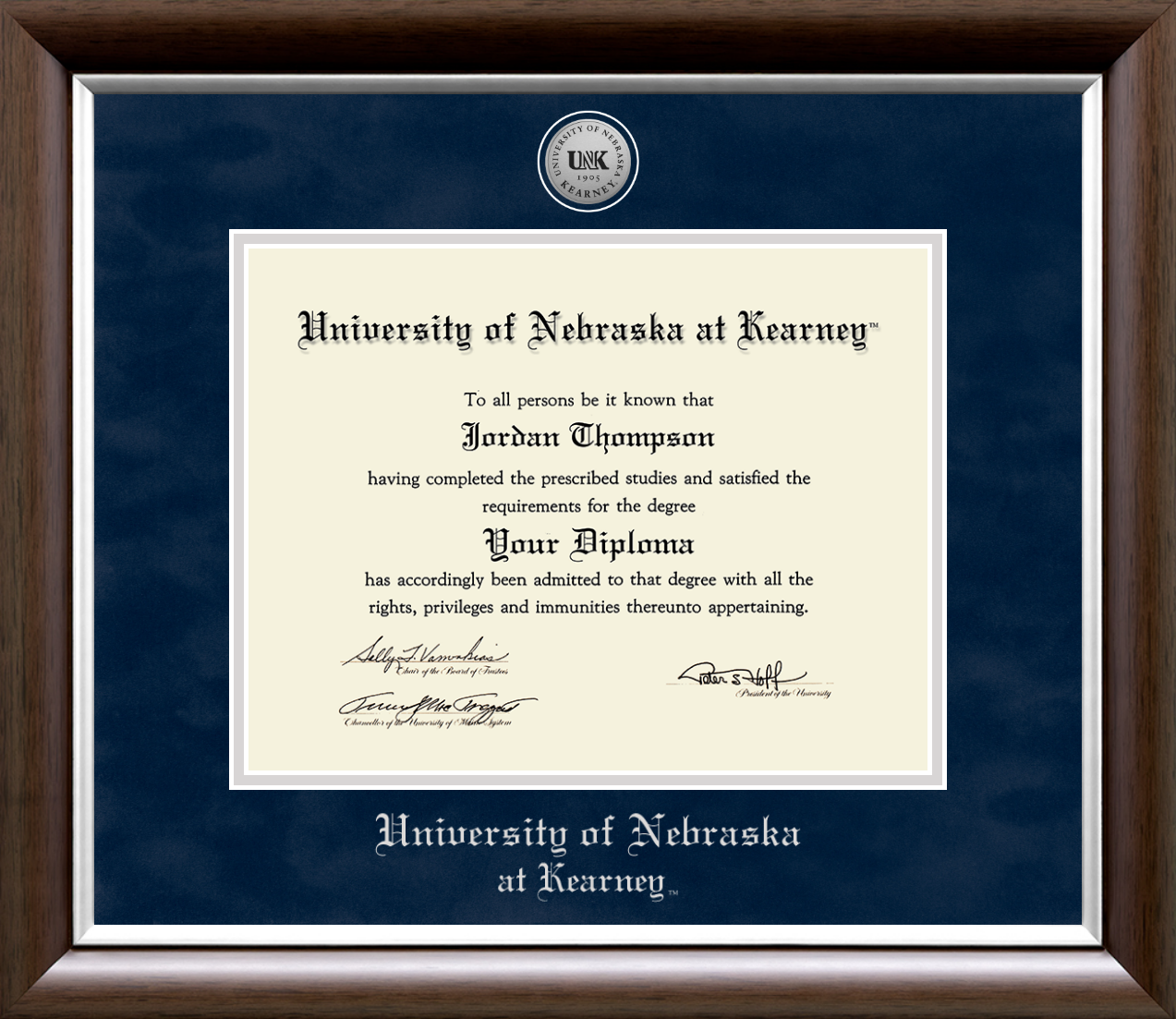 Silver Engraved Medallion Diploma Frame in Devonshire with Navy Suede &  Silver Mats