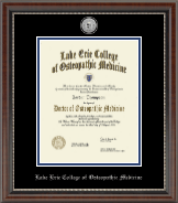 Lake Erie College of Osteopathic Medicine diploma frame - Silver Engraved Medallion Diploma Frame in Chateau