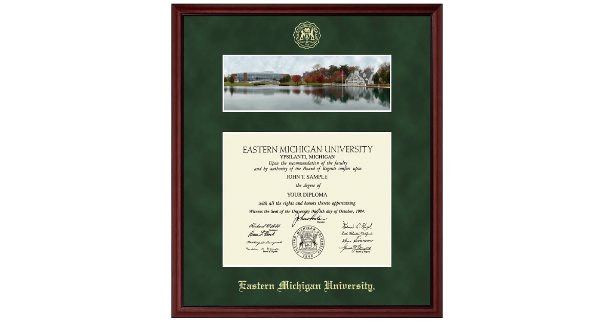 Campus Images Cornice Per Diploma Eastern Michigan University – Multicolore, 20x25cm, Con Tappeto E Litografia, Prodotta A Mano In USA - 2