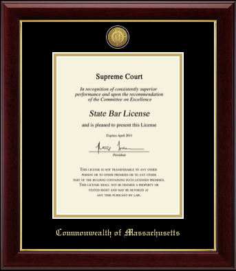 Commonwealth of Massachusetts certificate frame - Gold Engraved Medallion Certificate Frame in Gallery