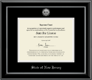 State of New Jersey certificate frame - Silver Engraved Medallion Certificate Frame in Onyx Silver