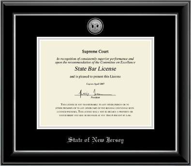 State of New Jersey certificate frame - Silver Engraved Medallion Certificate Frame in Onyx Silver