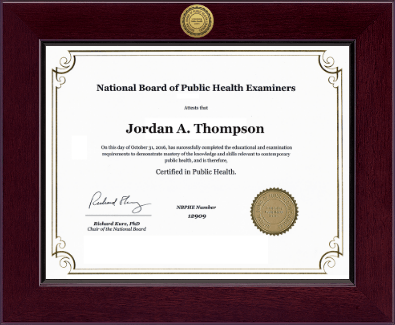 National Board of Public Health Examiners certificate frame - Century Gold Engraved Certificate Frame in Cordova