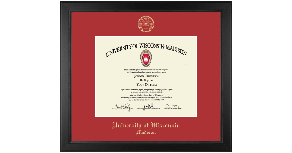 Gold Embossed Diploma Frame in Arena University of Wisconsin Madison