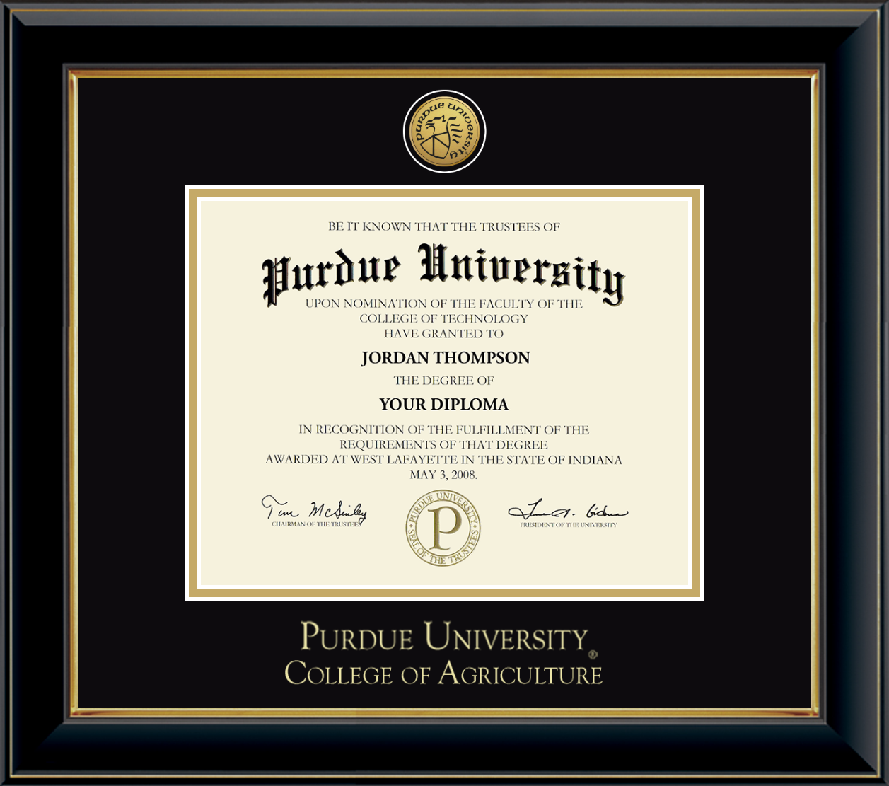 Purdue University Gold Engraved Medallion Diploma Frame in Onyx Gold - Item  #202970-PAG from University Book Store, Inc.